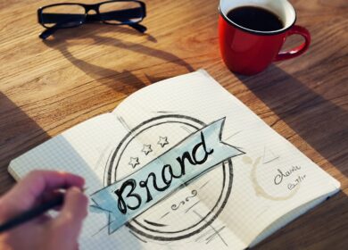 The word "Brand" written in an open notebook
