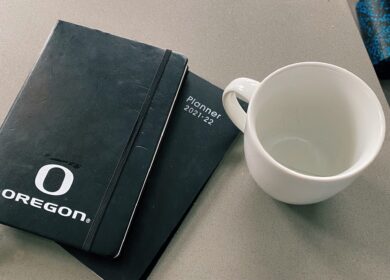 coffee cup and planner