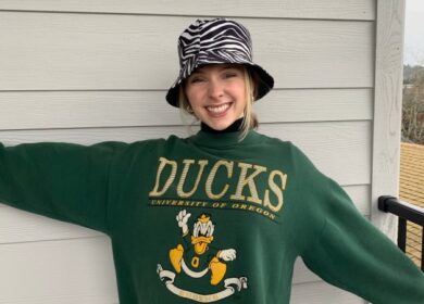 Talia Surbrook in Oregon Duck gear
