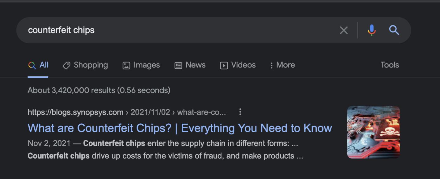 Conterfiet Chips - Google Search Results Page Screenshot