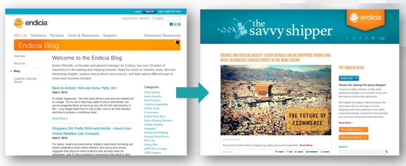 Screenshot of Savvy Shipper website before and after