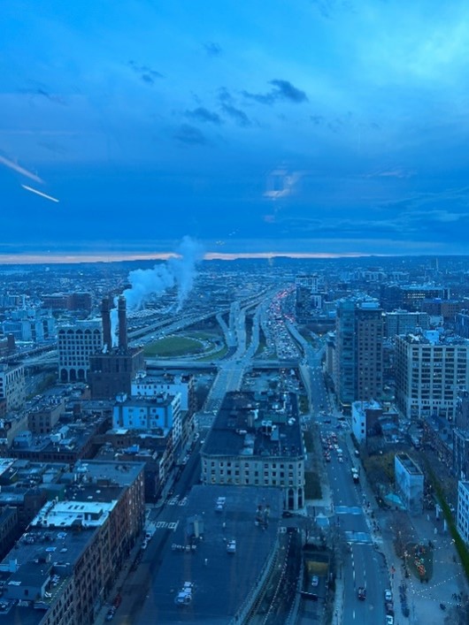 Blue-saturated South Boston skyline